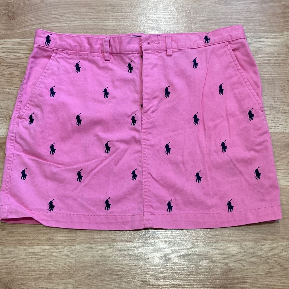 Ralph Lauren Pink Mini Skirt with Navy Polo Pony Embroidery